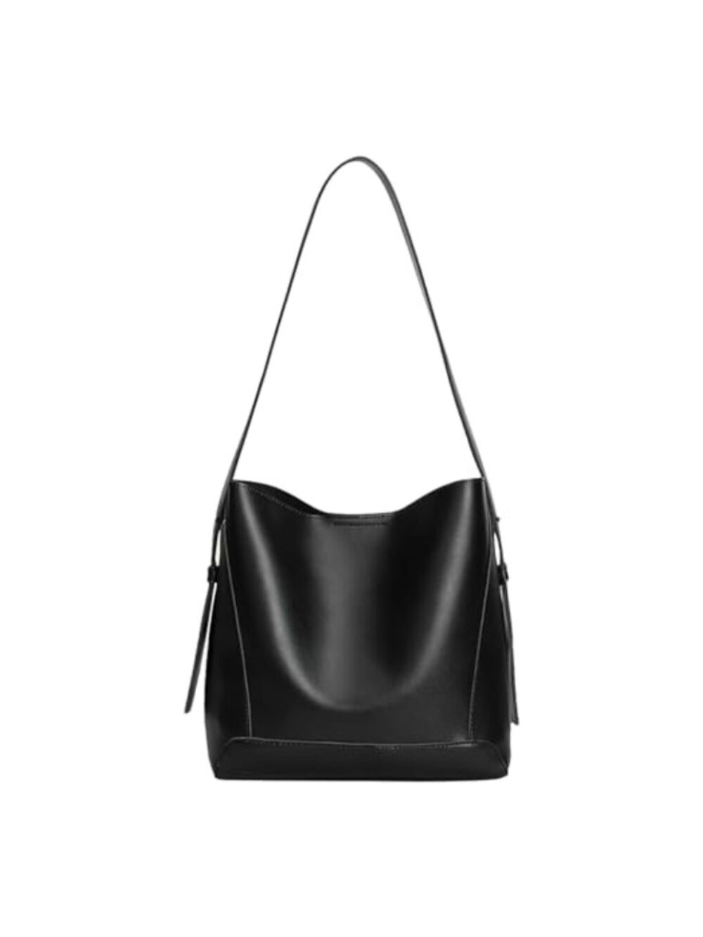 PU Leather Bucket Shoulder Bag Adjustable Detachable Strap Women